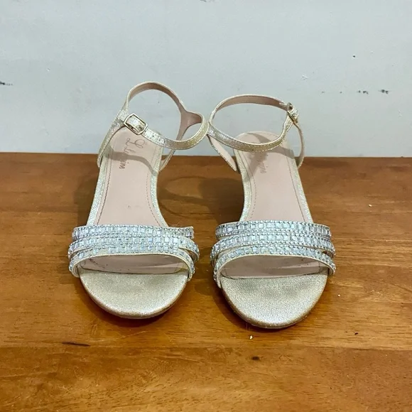 Lorraine Gold Leather with Rhinestone High Heel Sandals- Size 7.5M - Picture 3 of 8